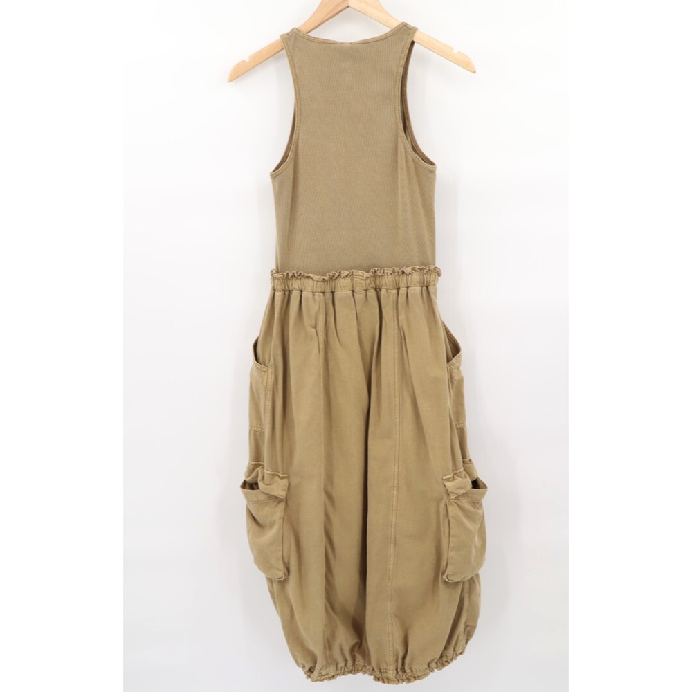 Anthropologie Daily Practice Be Bold Twofer Khaki Cargo Midi Tank Dress Sz XS P - Picture 2 of 5
